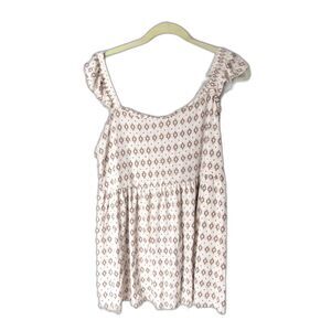 EUC Torrid Size 2 Cream/Pink Babydoll Super Soft Slub Ruffle Shoulder Tank